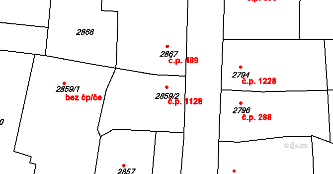 Vracov 1128 na parcele st. 2859/2 v KÚ Vracov, Katastrální mapa