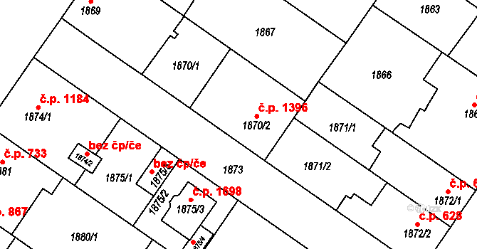 Dubňany 1396 na parcele st. 1870/2 v KÚ Dubňany, Katastrální mapa