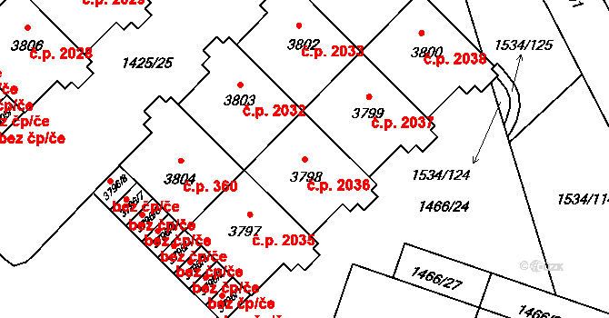 Šumperk 2036 na parcele st. 3798 v KÚ Šumperk, Katastrální mapa