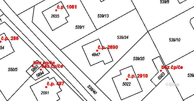 Šumperk 2690 na parcele st. 4947 v KÚ Šumperk, Katastrální mapa