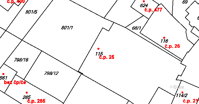 Cerhenice 25 na parcele st. 115 v KÚ Cerhenice, Katastrální mapa