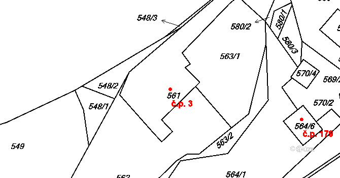Chaloupky 3 na parcele st. 561 v KÚ Chaloupky, Katastrální mapa