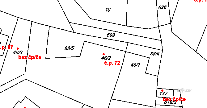 Jivina 72 na parcele st. 46/2 v KÚ Jivina, Katastrální mapa