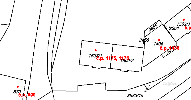 Stříbro 1175,1176 na parcele st. 1502/1 v KÚ Stříbro, Katastrální mapa