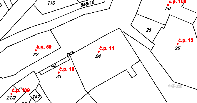 Břevenec 11, Šumvald na parcele st. 24 v KÚ Břevenec, Katastrální mapa