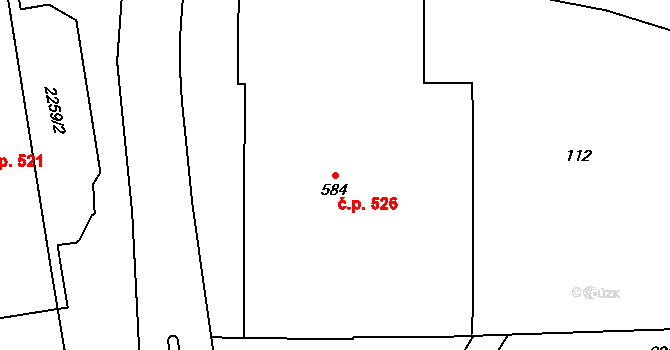 Uničov 526 na parcele st. 584 v KÚ Uničov, Katastrální mapa