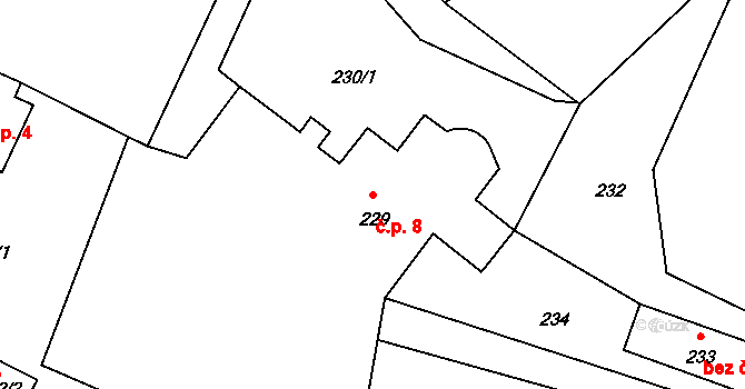 Chotovice 8 na parcele st. 229 v KÚ Chotovice u Nového Boru, Katastrální mapa
