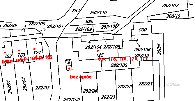Předonín 175,176,177,178, Bechlín na parcele st. 125 v KÚ Předonín, Katastrální mapa