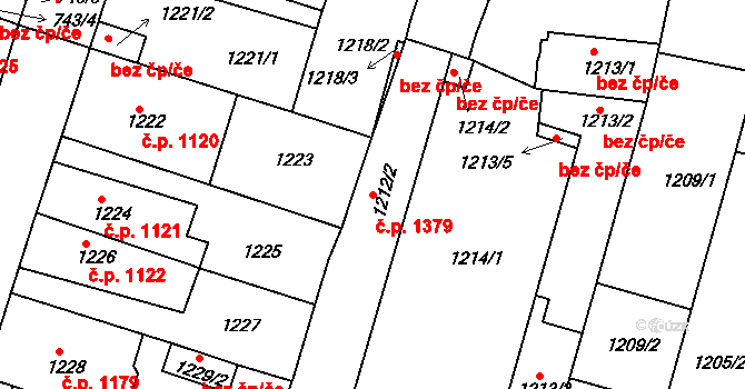 Roudnice nad Labem 1379 na parcele st. 1212/2 v KÚ Roudnice nad Labem, Katastrální mapa