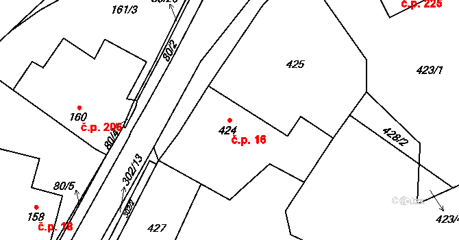 Choryně 16 na parcele st. 424 v KÚ Choryně, Katastrální mapa
