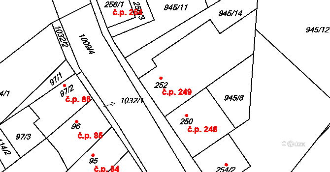 Smidary 249 na parcele st. 252 v KÚ Smidary, Katastrální mapa