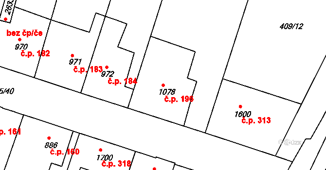 Holínské Předměstí 196, Jičín na parcele st. 1078 v KÚ Jičín, Katastrální mapa