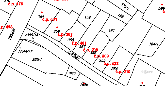 Hořice 208 na parcele st. 357 v KÚ Hořice v Podkrkonoší, Katastrální mapa