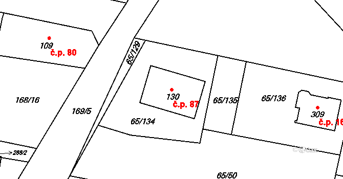 Řepice 87 na parcele st. 130 v KÚ Řepice, Katastrální mapa