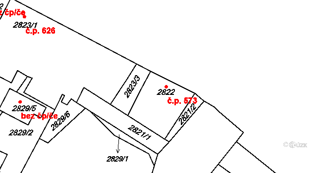 Kadaň 573 na parcele st. 2822 v KÚ Kadaň, Katastrální mapa