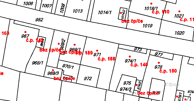 Pudlov 188, Bohumín na parcele st. 971 v KÚ Pudlov, Katastrální mapa