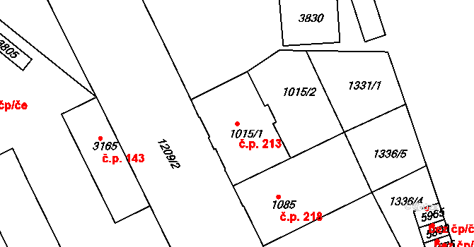 Chrudim III 213, Chrudim na parcele st. 1015/1 v KÚ Chrudim, Katastrální mapa
