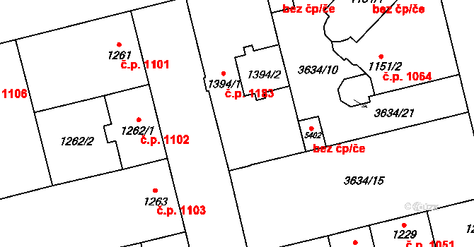 Břeclav 1183 na parcele st. 1394/1 v KÚ Břeclav, Katastrální mapa