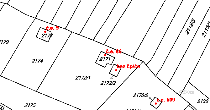 Bosonohy 86, Brno na parcele st. 2171 v KÚ Bosonohy, Katastrální mapa