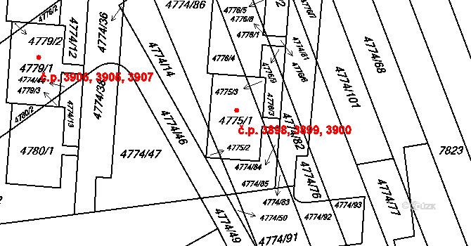 Židenice 3898,3899,3900, Brno na parcele st. 4775/1 v KÚ Židenice, Katastrální mapa