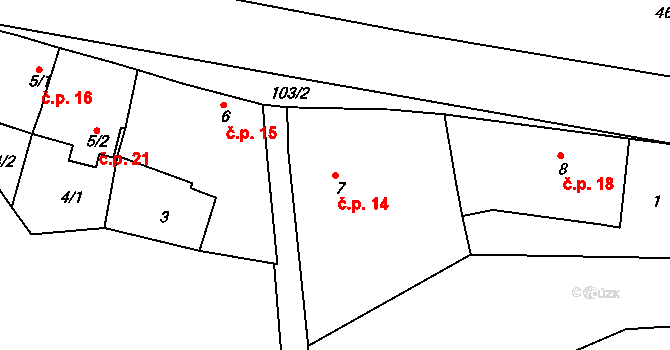 Kystra 14, Slavětín na parcele st. 7 v KÚ Kystra, Katastrální mapa