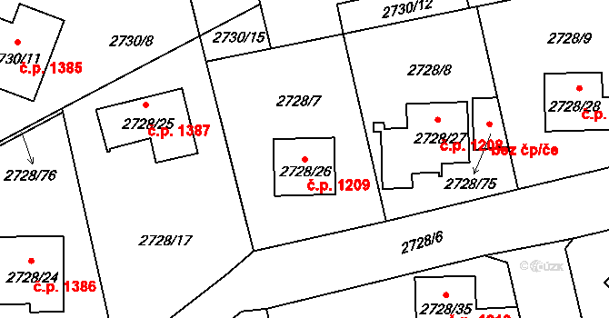 Pelhřimov 1209 na parcele st. 2728/26 v KÚ Pelhřimov, Katastrální mapa