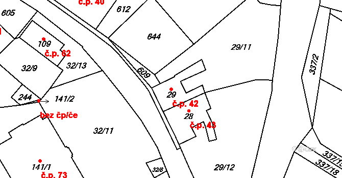 Křemýž 42, Ohníč na parcele st. 29 v KÚ Křemýž, Katastrální mapa