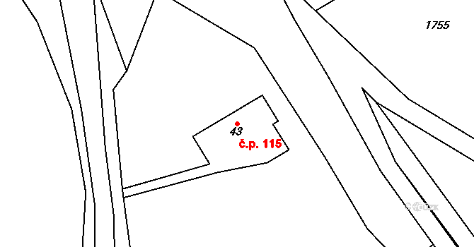 Horní Kalná 115 na parcele st. 43 v KÚ Horní Kalná, Katastrální mapa