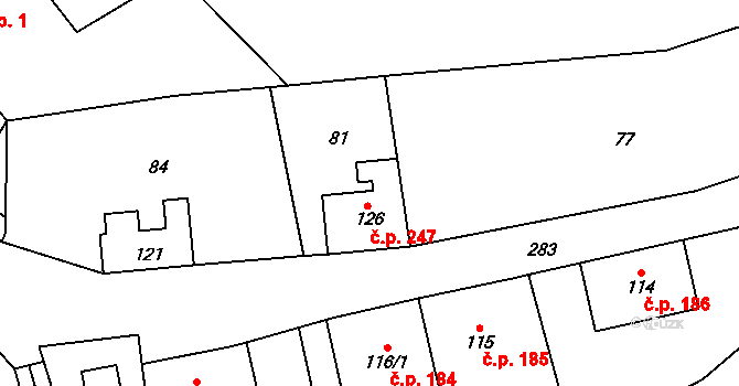 Vidnava 247 na parcele st. 126 v KÚ Vidnava, Katastrální mapa