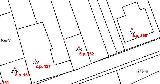 Kunovice 162 na parcele st. 215 v KÚ Kunovice, Katastrální mapa