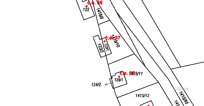 Bor 37, Suchdol nad Lužnicí na parcele st. 123/1 v KÚ Bor, Katastrální mapa