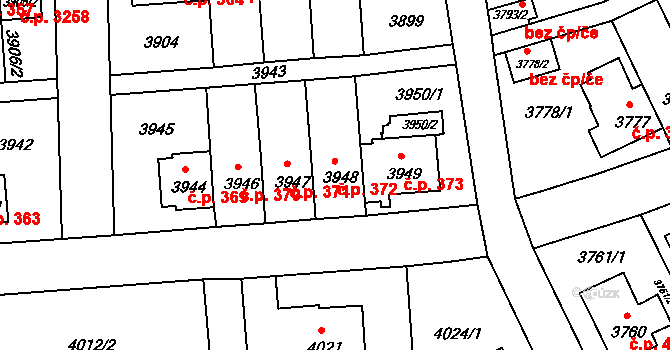 Záběhlice 372, Praha na parcele st. 3948 v KÚ Záběhlice, Katastrální mapa