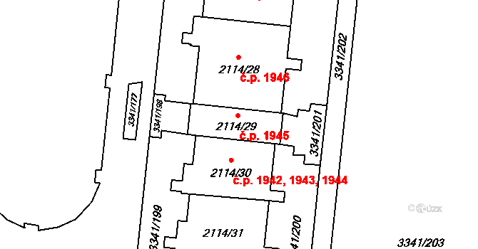 Chodov 1945, Praha na parcele st. 2114/29 v KÚ Chodov, Katastrální mapa