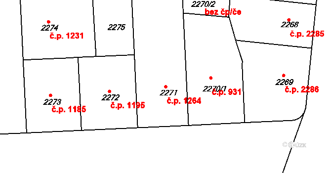 Smíchov 1264, Praha na parcele st. 2271 v KÚ Smíchov, Katastrální mapa