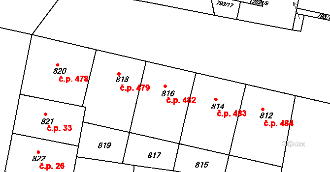 Košíře 482, Praha na parcele st. 816 v KÚ Košíře, Katastrální mapa