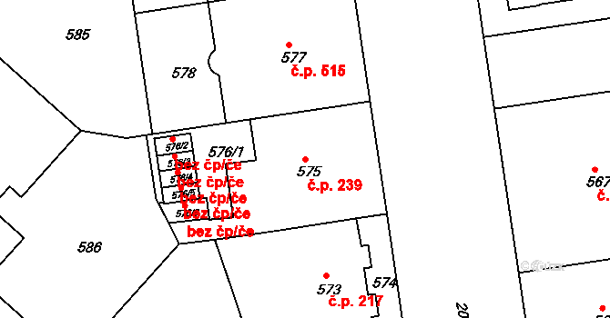 Bubeneč 239, Praha na parcele st. 575 v KÚ Bubeneč, Katastrální mapa