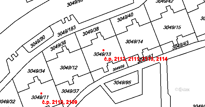 Libeň 2111,2112,2113,2114, Praha na parcele st. 3049/13 v KÚ Libeň, Katastrální mapa
