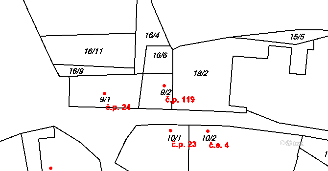 Zduchovice 119 na parcele st. 9/2 v KÚ Zduchovice, Katastrální mapa