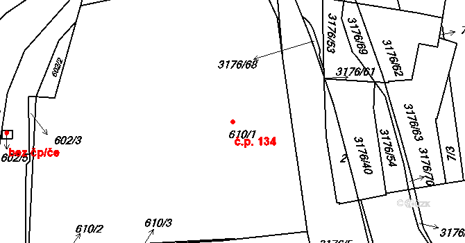 Příbram I 134, Příbram na parcele st. 610/1 v KÚ Příbram, Katastrální mapa