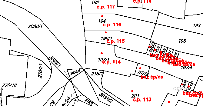 Sedlčany 114 na parcele st. 197/1 v KÚ Sedlčany, Katastrální mapa