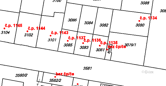 České Budějovice 3 1136, České Budějovice na parcele st. 3083 v KÚ České Budějovice 3, Katastrální mapa