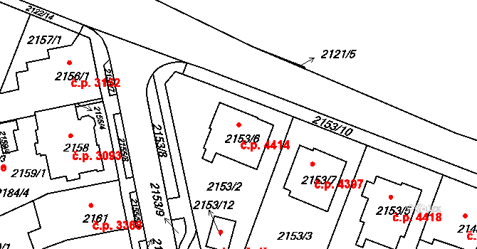 Chomutov 4414 na parcele st. 2153/6 v KÚ Chomutov II, Katastrální mapa