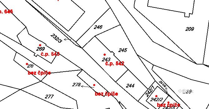 Liberec XXX-Vratislavice nad Nisou 542, Liberec na parcele st. 243 v KÚ Vratislavice nad Nisou, Katastrální mapa