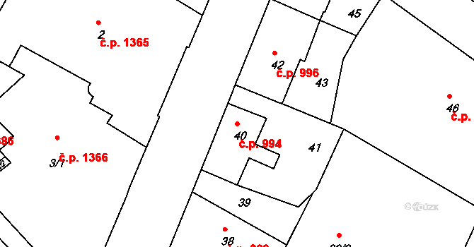 Rumburk 1 994, Rumburk na parcele st. 40 v KÚ Rumburk, Katastrální mapa