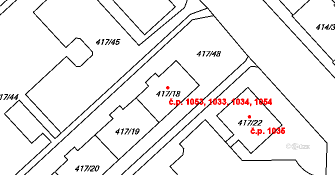 Doubravka 1033,1034,1053,1054, Plzeň na parcele st. 417/19 v KÚ Doubravka, Katastrální mapa