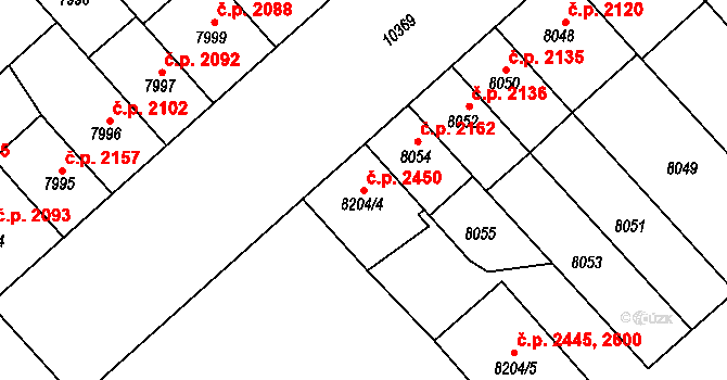 Jižní Předměstí 2450, Plzeň na parcele st. 8204/4 v KÚ Plzeň, Katastrální mapa