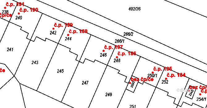 Padochov 187, Oslavany na parcele st. 246 v KÚ Padochov, Katastrální mapa