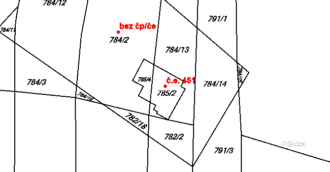 Oslnovice 451 na parcele st. 785/2 v KÚ Oslnovice, Katastrální mapa