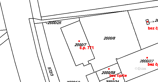 Chrlice 771, Brno na parcele st. 2000/7 v KÚ Chrlice, Katastrální mapa