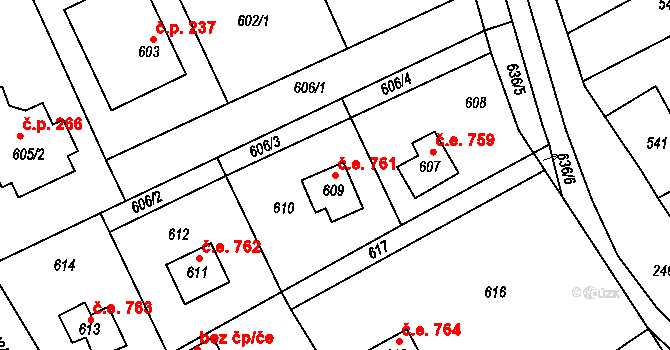 Káraný 761 na parcele st. 609 v KÚ Káraný, Katastrální mapa